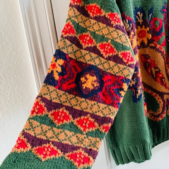 Tommy Hilfiger Mens Vintage 90s Paisley Geometric Floral Chunky Knit Sweater - Picture 2 of 14